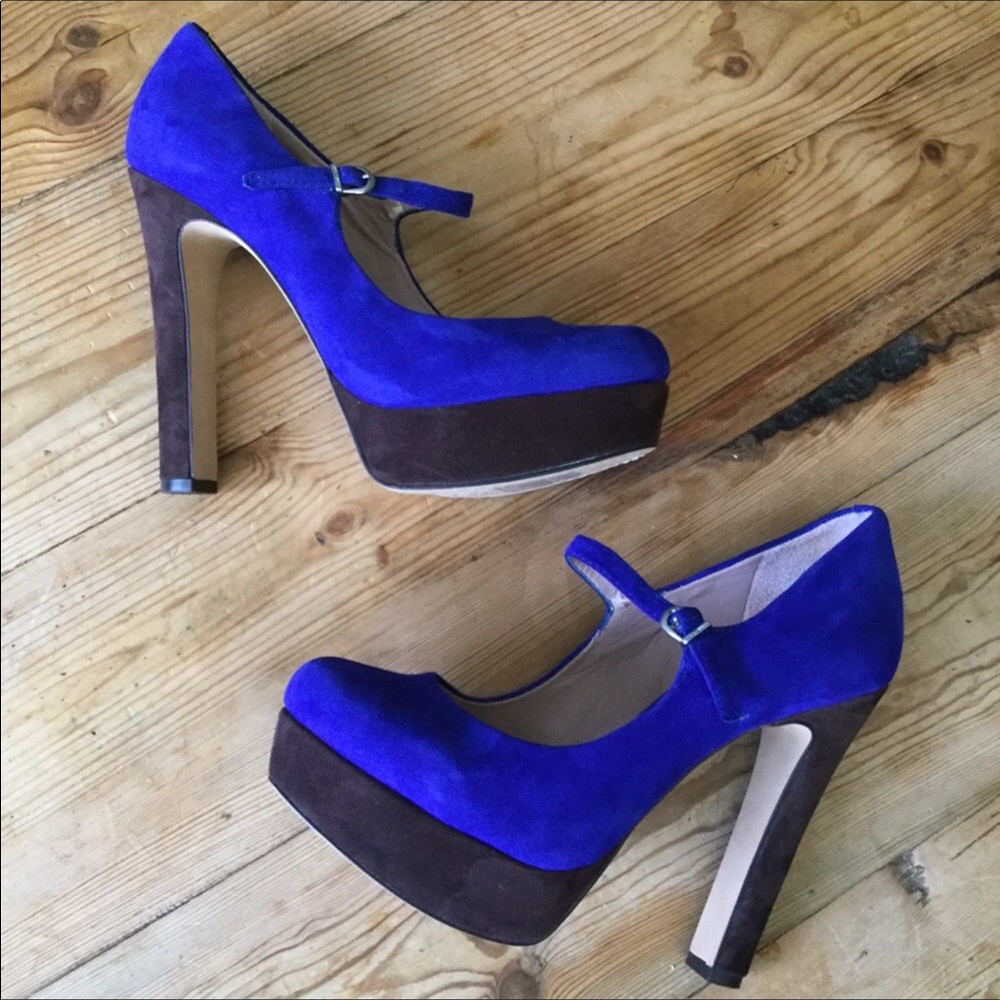 Vince Camuto Jasper Royal Blue & Brown Suede Heels
